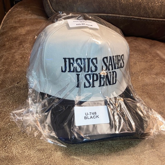 Accessories - "Jesus Saves I Spend" Baseball Cap - Black & White